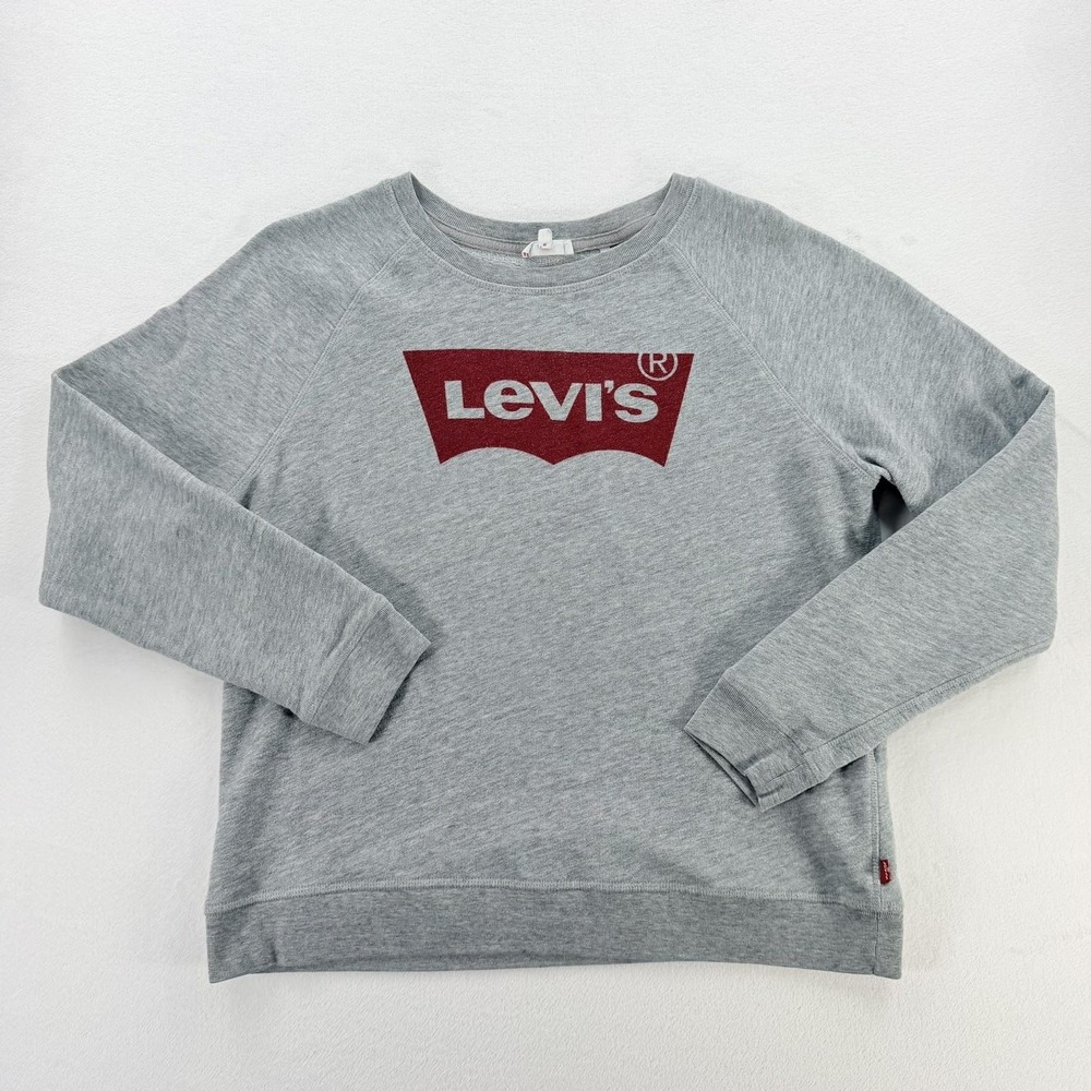 Levi's Sweatshirt Womens XL Gray Batwing Logo Crewneck Fleece Pullover Graphic